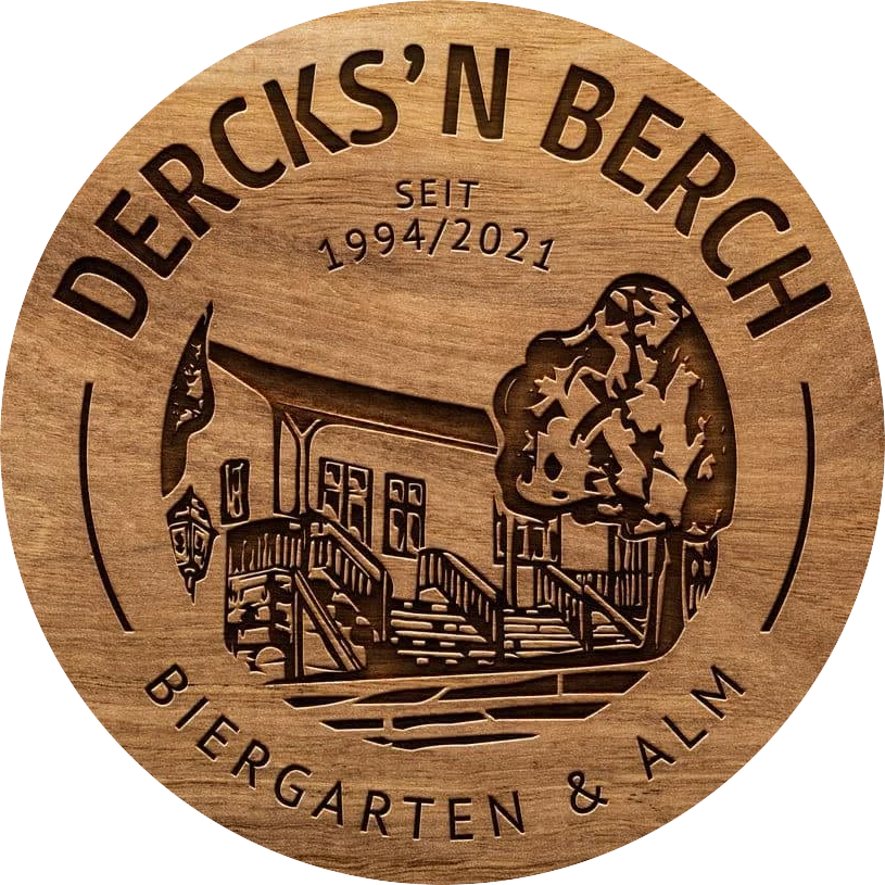 Rundes Logo von Dercks'n Berch mit Alm-Hütte